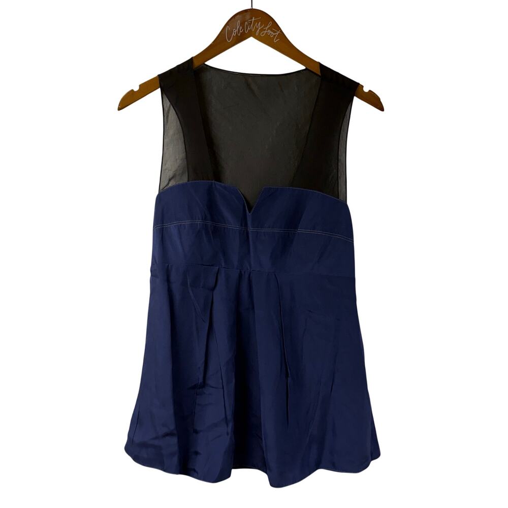 Tea & Honey Blue Black Tank Top Medium 100% Silk